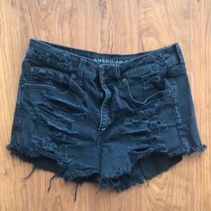 American Eagle distressed black jean shorts